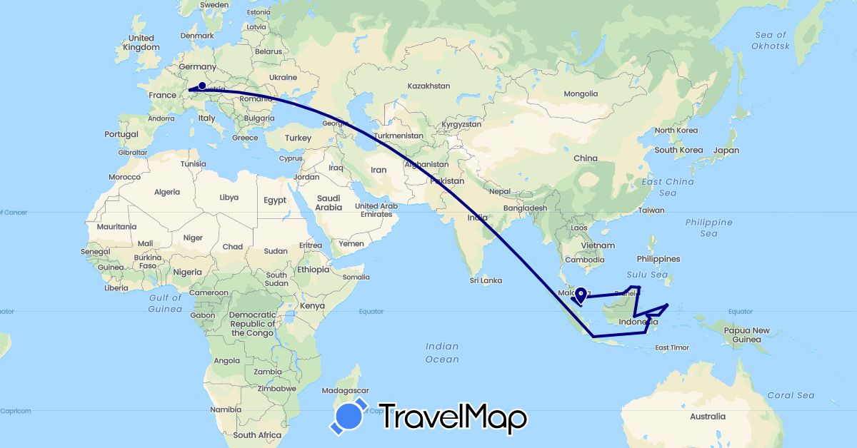 TravelMap itinerary: driving in Brunei, Switzerland, Germany, Indonesia, Malaysia, Singapore (Asia, Europe)